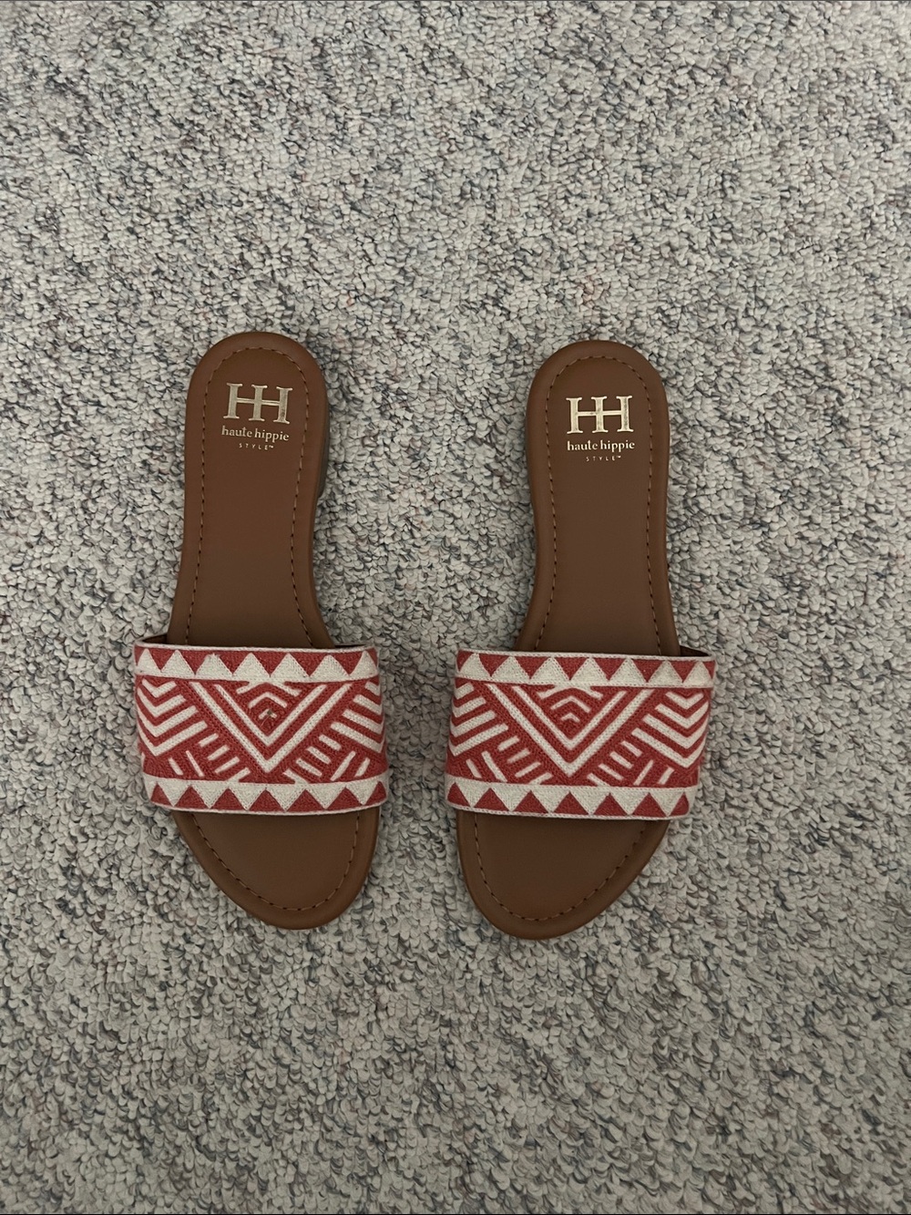 Haute Hippie Orange and Cream Geometric Slide Mules